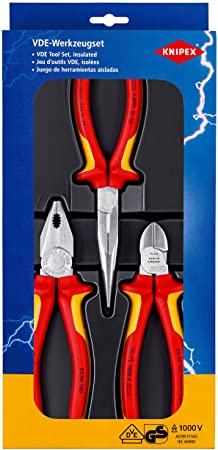 סט קניפקס 3 פלאיירים מבודדים 1000V לחשמלאים KNIPEX 00 20 12 Electro Set