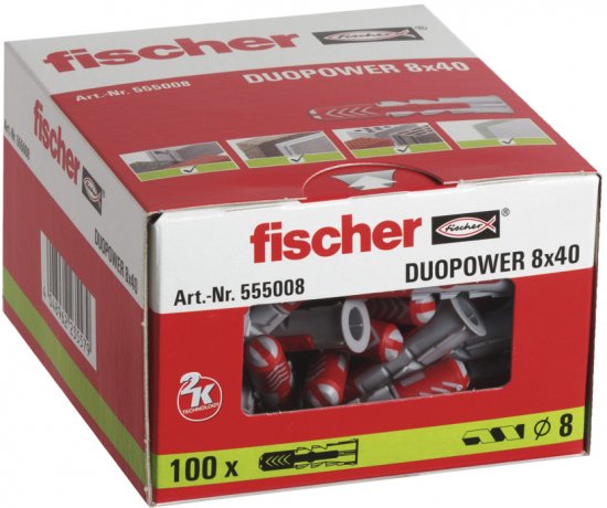 סט 100 מיתדים (דיבלים) אוניברסליים 8x40 מ''מ Fischer DUOPower