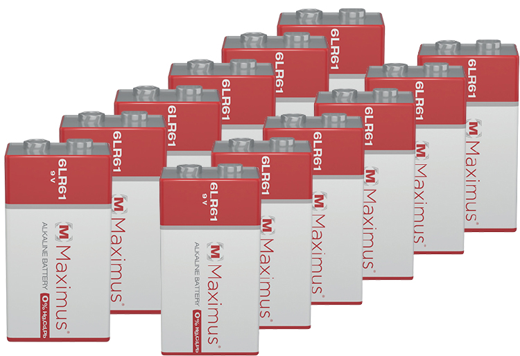 מארז 12 סוללות 9V מקסימוס מסוג Maximus Alkaline 6LR61