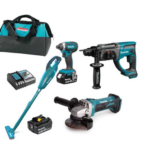 קומבו 4 כלים פטישון אימפקט משחזת זווית ושואב אבק Makita 18V