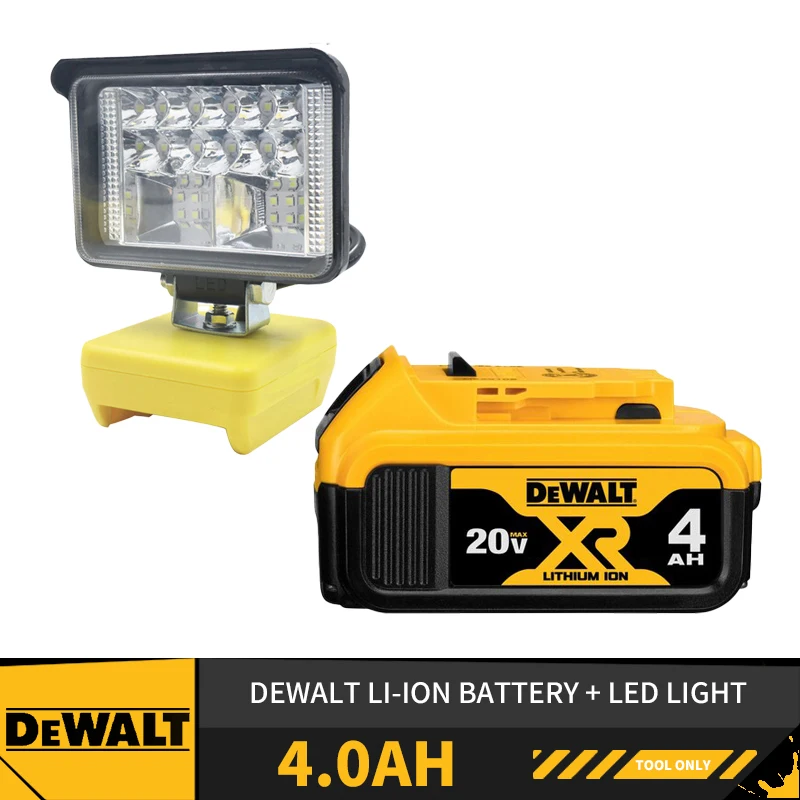 סוללה דיוולט מקורית עם פנס גנרי Dewalt 18V 4.0ah battery w/ generic LED-Light