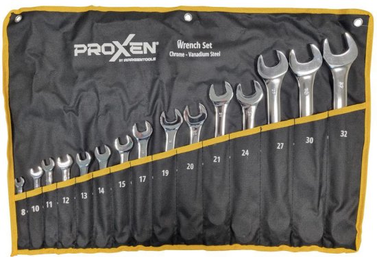סט 15 חלקים מפתח רינג/פתוח מפלדת כרום ונדיום 8-32 מ''מ PROXEN Combination