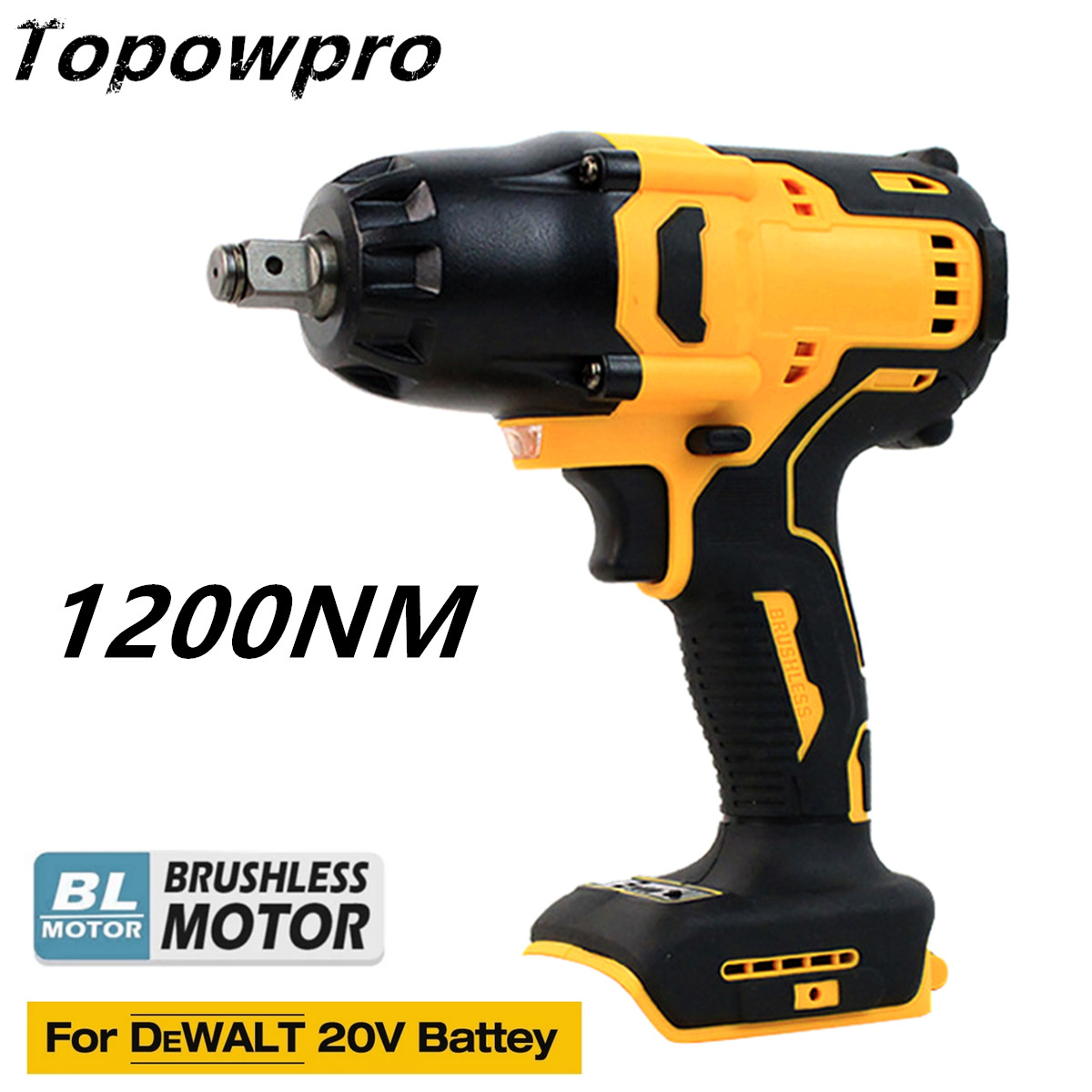 מפתח רטיטה נייד גנרי לדיוולט For DeWALT 20V Battery 1200NM Electric Cordless Wrench 1/2inch Brushless Impact Dril