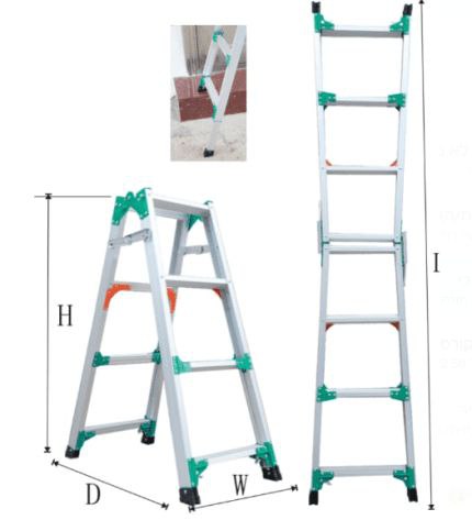 סולם אלומיניום קל 2.6 מטר כפול 4 שלבים רגליים מתכווננות מבית TELESCOPIC