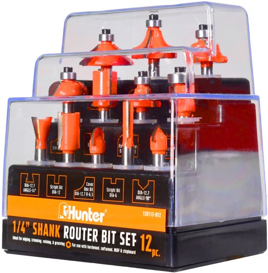 סט 12 כרסומים "1/4 לרוטר בקופסת תצוגה Hunter