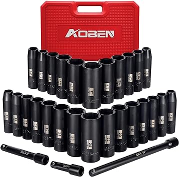 סט 29 חלקים של בוקסות אימפקט דרייב 1/2 עמוקות במזוודה ו- 3 מאריכים 