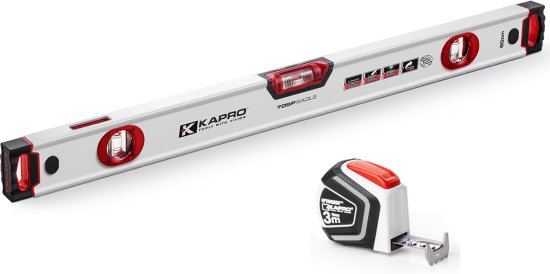 סט פלס מקצועי אלומיניום 60 ס"מ 705 Eagle + מטר מדידה 510 באורך 3 מ' KAPRO