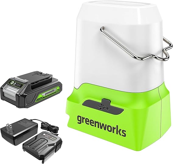 סט פנס / עששית תאורה ניידת 500 לומן  גרין וורקס כולל סוללה 2.0Ah ומטען אמריקאי מסדרת Greenworks 24V