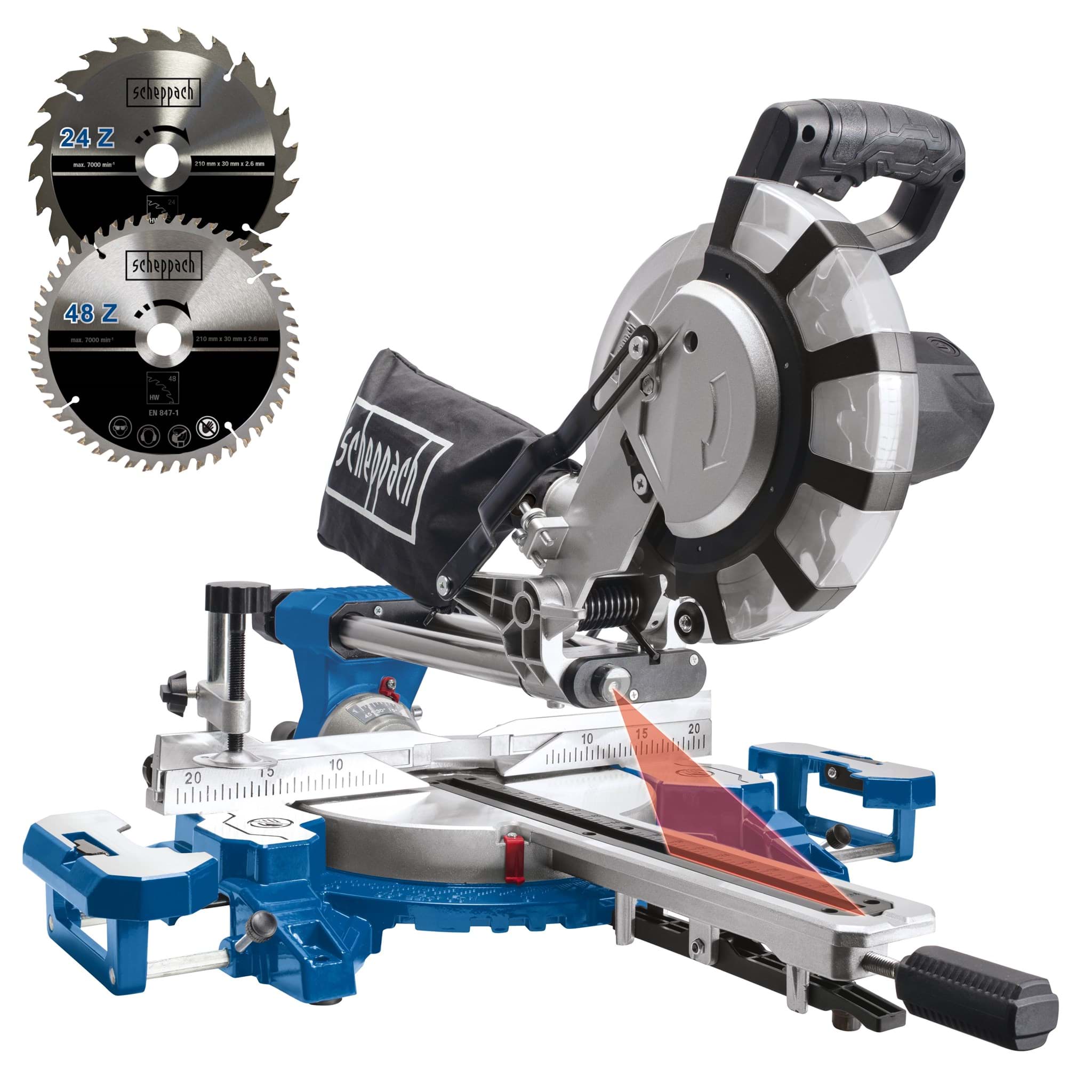 מסור גרונג פנדל 210 מ"מ + סמן לייזר מבית שפך Scheppach HM216SPX