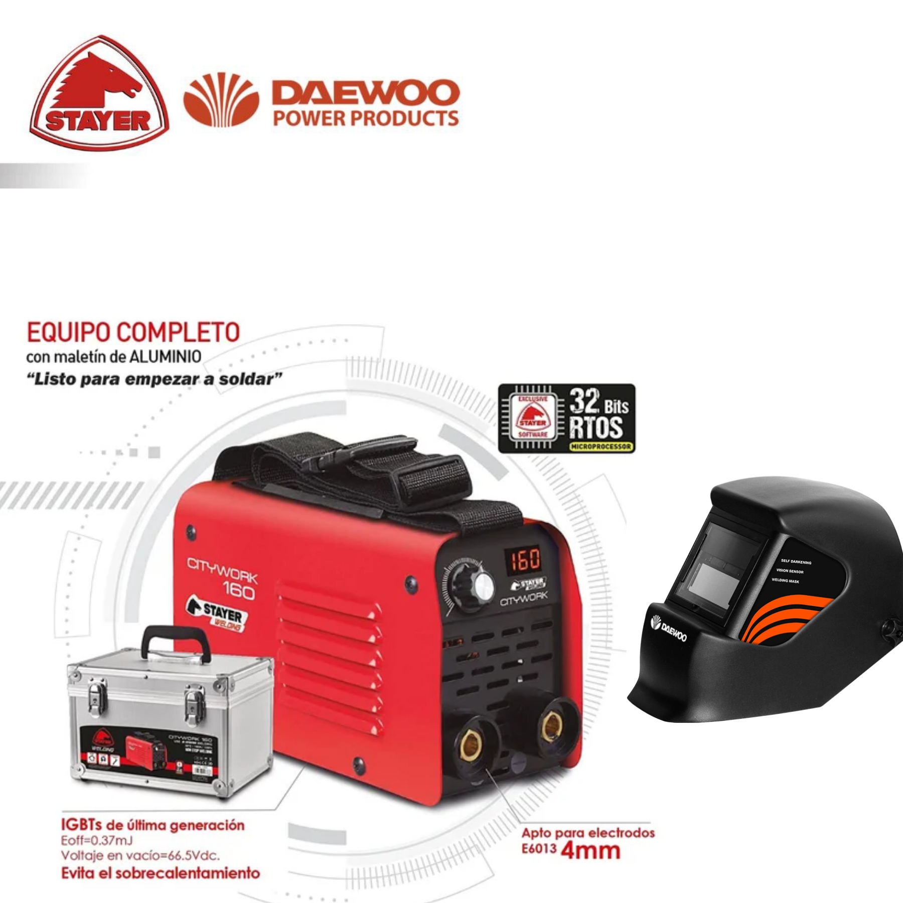 באנדל רתכת אלקטרונית מיני 160A מקצועית תוצרת ספרד STAYER ST160KIT עם מסכת ריתוך דייהו