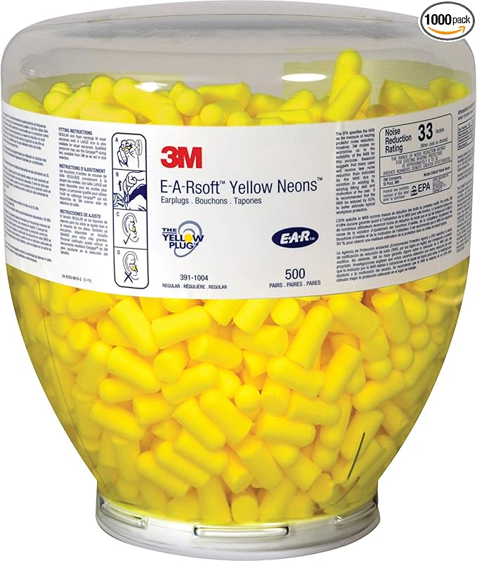 מיכל 500 זוגות אטמי אוזניים ללא חוט 3M E-A-Rsoft Yellow Neons 33NRR