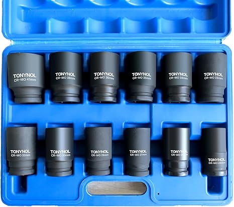 3/4 Inch Drive Deep Impact Socket Set,6-Point,Metric (24mm to 41mm),12 Pcs,Cr-Mo,Heavy Duty Impact Socket Set,With a Storage Case