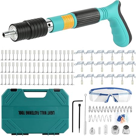 ערכת אקדח מסמרים לקירות בטון עם 120 מסמרים (60 שלות ו-60 עגולים)