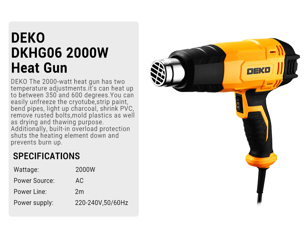 אקדח חום חשמלי דקו DEKO DKHG06 2000W 350-600C Heat Gun