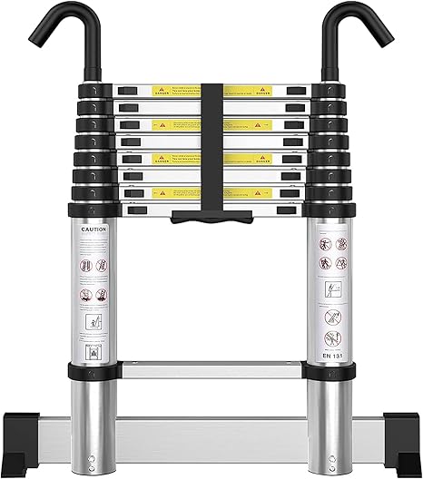 סולם אלומיניום טלסקופי עם קרסים ומייצב Telescoping Ladder with Hooks 8.5 FT