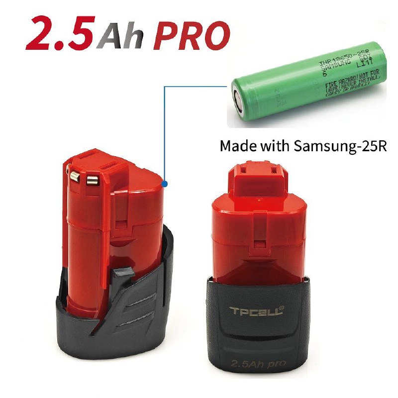זוג סוללות גנריות למילווקי מבית טיפיסל TPCELL 12V Milwaukee M12 2.5Ah Pro (Samsung)