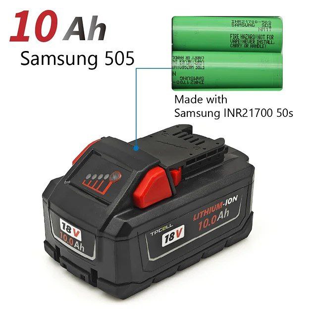 סוללה טיפיסל מקצועית גנרית למילווקי TPCELL 10.0Ah 50T SAMSUNG for Milwaukee 18V