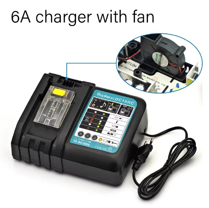 מטען 6A גנרי למקיטה מהיר עם מאוורר ומסך TPCELL YX-DC18RC For Makita 18V LXT CHARGER