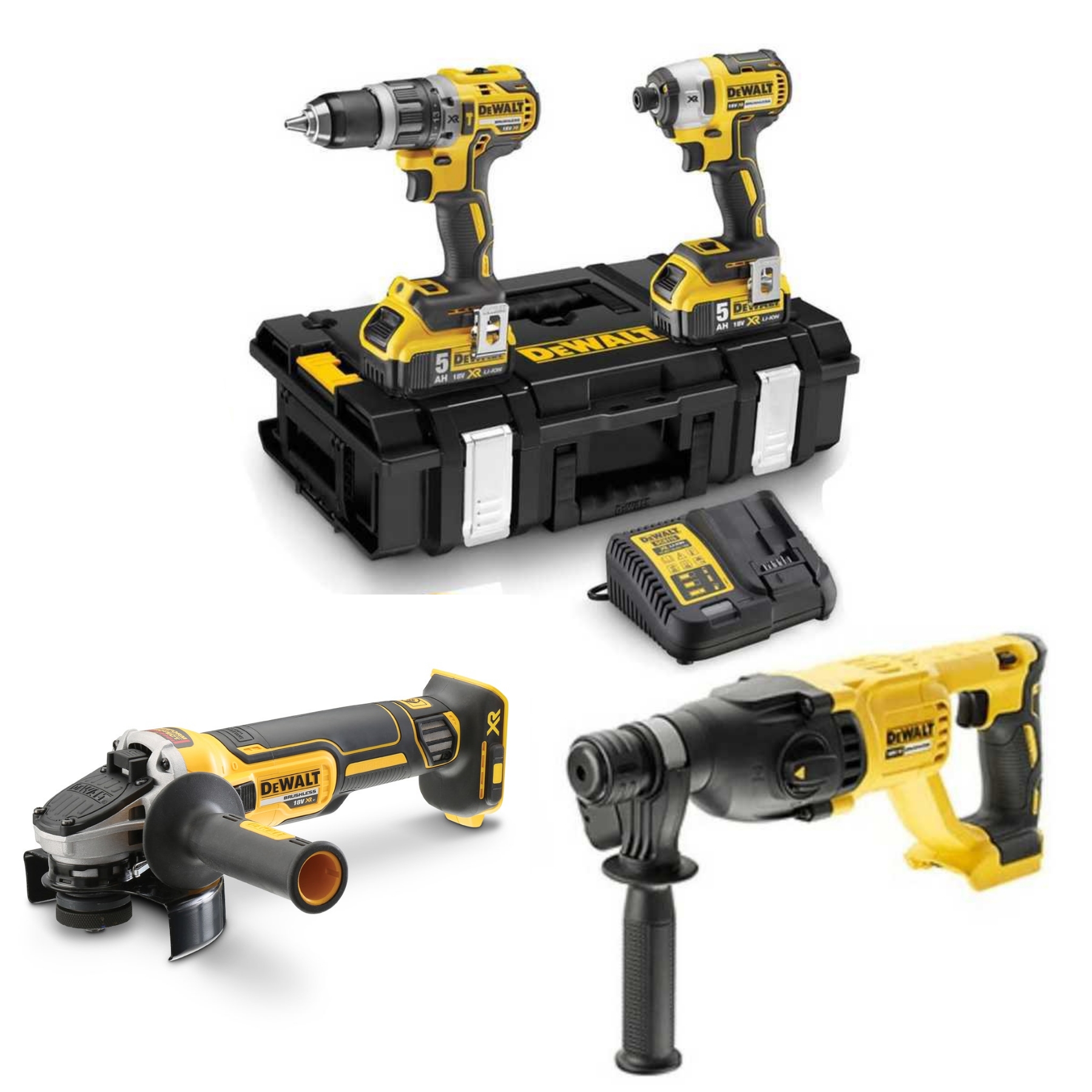 קומבו 4 כלים דיוולט בארגז קשיח – פטישון אימפקט משחזת מברגה/מקדחה DeWalt