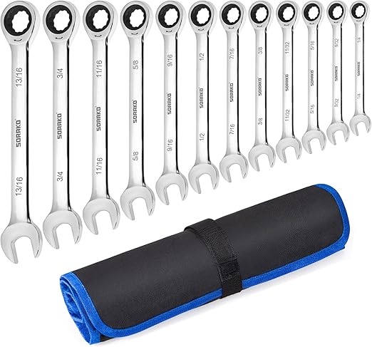 סט 12 מפתחות ראצ'ט גמישים של SORAKO SAE 1/4″ – 13/16″
