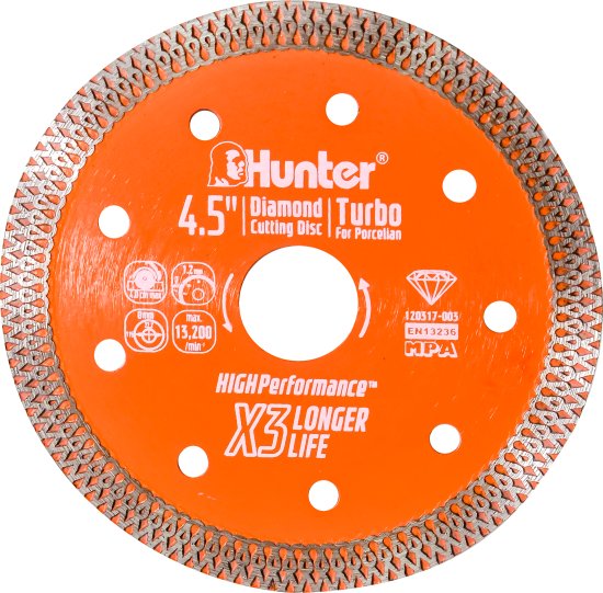 דיסק יהלום טורבו לפורצלן 115 מ''מ / 4.5 אינץ' Hunter 120317-003