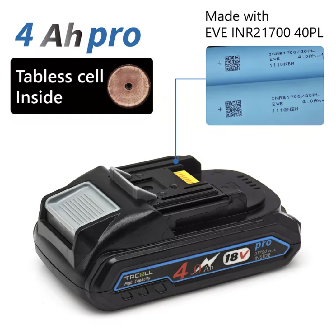 סוללה טאבלס אולטרא פרימיום למקיטה TPCELL PRO 4.0Ah 18V Tabless