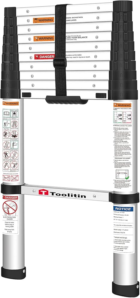 סולם טלסקופי 3.2 מטר יחיד עם טריקה שקטה 10.5ft Telescoping Ladder