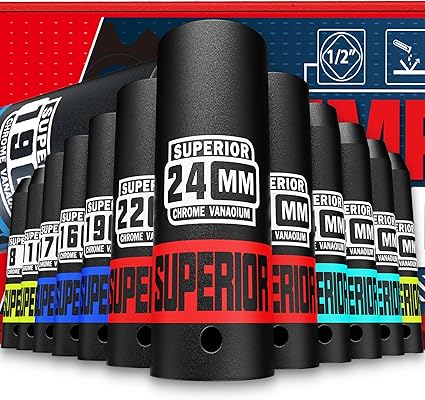 סט בוקסות אימפקט מחוסמות דרייב 1/2 אינץ שחורות מידות 8-24mm עשויות CR-V