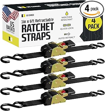רצועות קשירה לרכב DC Cargo Mall Retractable Ratchet Strap 1” x 6’ (סט של 4)