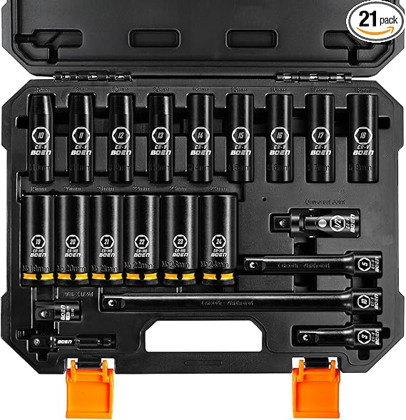 סט בוקסות עמוקות להינע 1/2" BOEN Pro – כולל 21 חלקים בגדלים מטריים