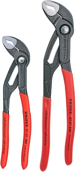 זוג פליירים מקצועיים לצנרת מים KNIPEX Tools – 2 Piece Cobra Pliers Set (87 01 180 & 87 01 250) (003120V01US)