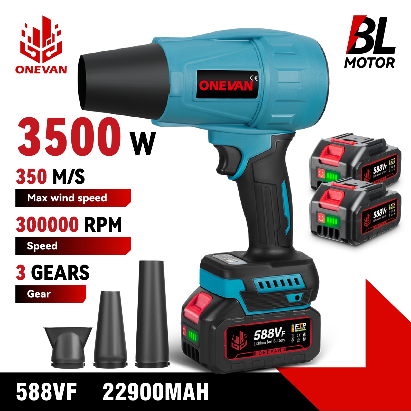 מפוח טכני מיני עם 4 פיות מבית ONEVAN 18V גנרי למקיטה