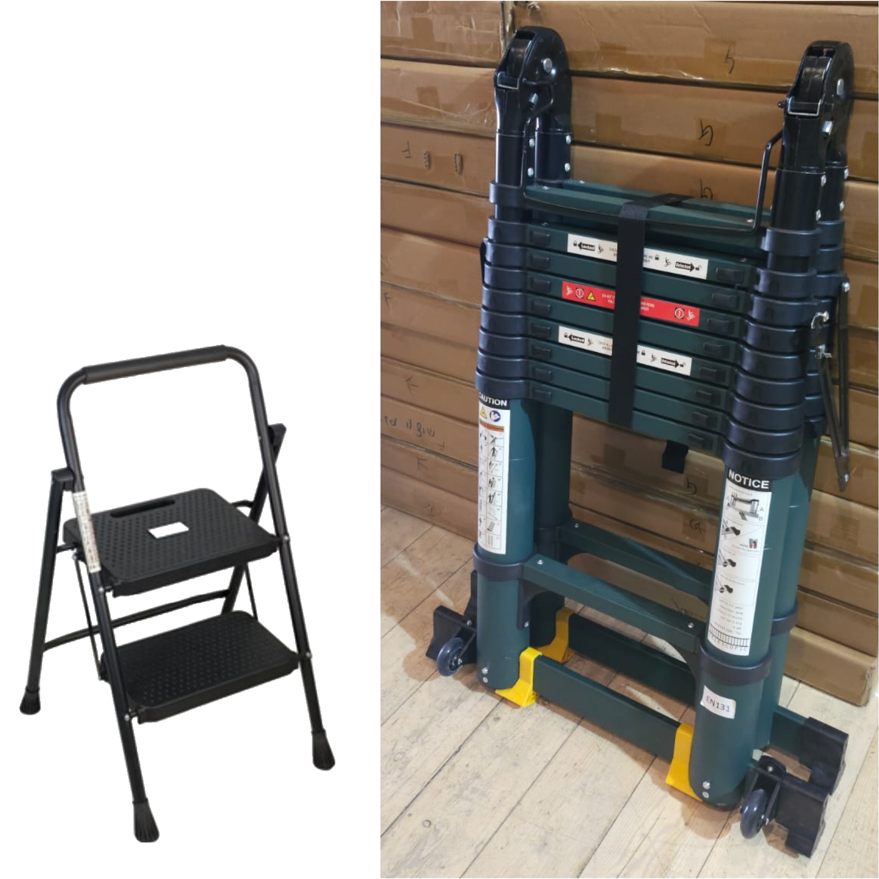 באנדל סולם ARMY פרימיום טלסקופי כפול – 6.2 מטר – מותג TELESCOPIC וסולם טום דו שלבי