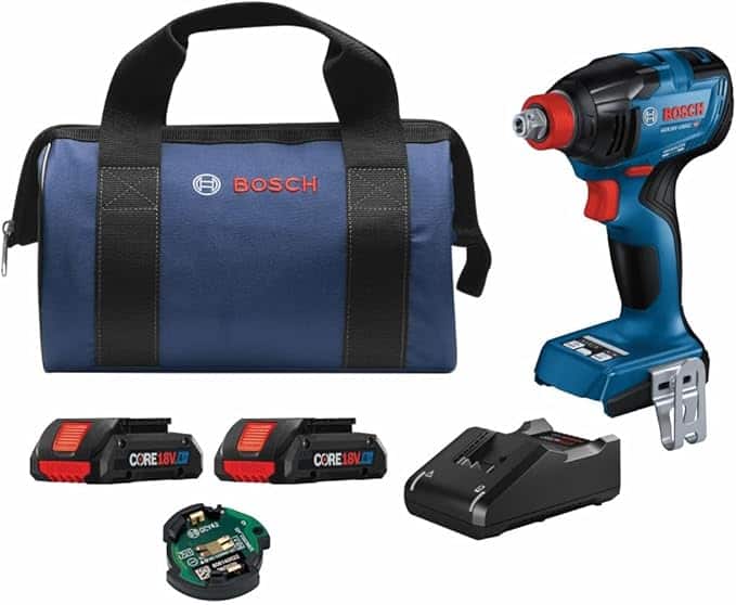 BOSCH GDX18V-1860CB25 18V Connected-Ready Two-In-One 1/4 In. and 1/2 In. Bit/Socket Impact Driver/Wrench Kit with (2) CORE18V® 4 Ah Advanced Power Batteries and (1) Connectivity Module
