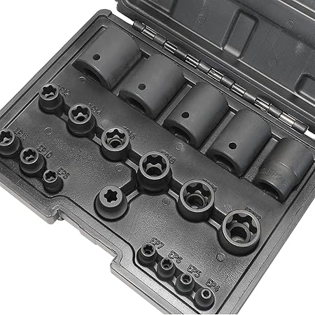 סט בוקסות אימפקט E Torx Plus חיצוני 6 נקודות 19 חלקים – דגמי EP4 עד EP32, חיבורים 1/4״, 3/8״ ו-1/2״