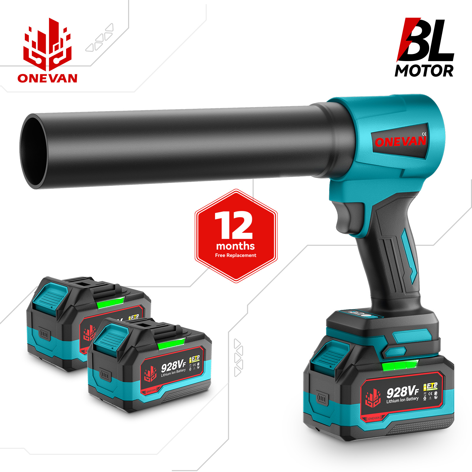 מפוח עוצמתי גנרי למקיטה מבית וואן וואן עם פיה ארוכה ובורר מהירויות ONEVAN 4000W Brushless Electric Turbo מחסן ישראל