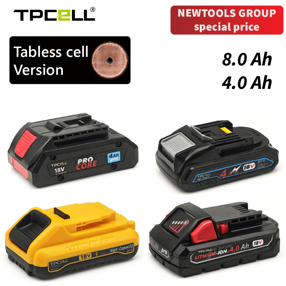 זוג סוללות טאבלס אולטרא פרימיום למגוון מותגי העל – בוש מקיטה מילווקי ודיוולט TPCELL PRO TABLESS 4.0Ah 18V