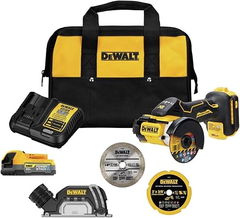 סט דיסק חיתוך יהלום 3 אינץ' (75 מ"מ) משחזת זווית DEWALT DCS438 עם סוללת פאוארסטאק 1.7Ah