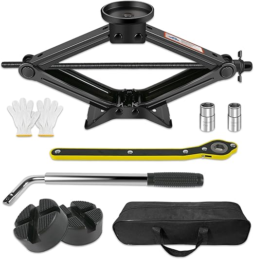 ערכת מגבה רכב 2.5 טון עם בסיס גומי וידית ראטצ'ט לתפעול מהיר + ידית כח טלסקופית למומנט רב – Car Jack Kit 2.5 Ton (5512 lbs)