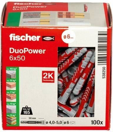 סט 100 מיתדים (דיבלים) אוניברסליים 6×50 מ"מ Fischer DUOPower