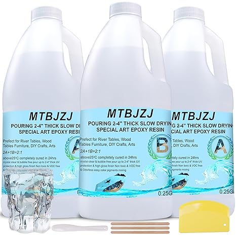 MTBJZJ Deep Pour Epoxy Resin, Crystal Clear Resin Kit 0.75 Gallon, 2"-4" Thick No Bubble, 2:1 Art Casting Resin for Epoxy River Tables, Wood Filler