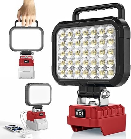 זוג תאורות הצפה ניידות גנריות למילווקי LED Work Light Compatible with Milwaukee m18 18V Battery, 78W 10000LM