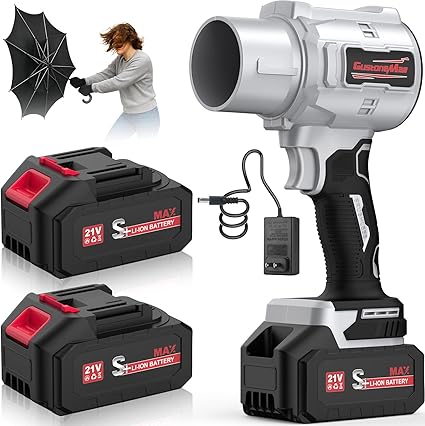 סט מפוח עלים חשמלי אלחוטי GustoneMas כולל שתי סוללות 21V 4.0Ah ומטען