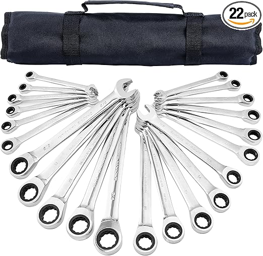 סט 22 מפתחות ראטצ'ט פתוח סגור מטרי ואינצ'י Metric & SAE, CR-V Steel, 1/4" to 3/4" & 6mm to 18mm