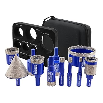 סט 11 מקדחי ליבה יהלום לקידוח שיש, גרניט, פורצלן, אבן, בטון SHDIATOOL