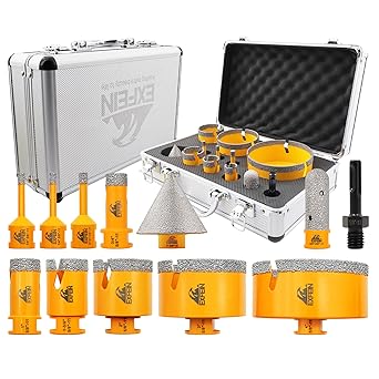 סט 12 חלקים לקידוח באבן, פורצלן, שיש, ואריחים עבור משחזת זווית אמריקאית עם תבריג 5/8 אינץ' מבית EXFEIN