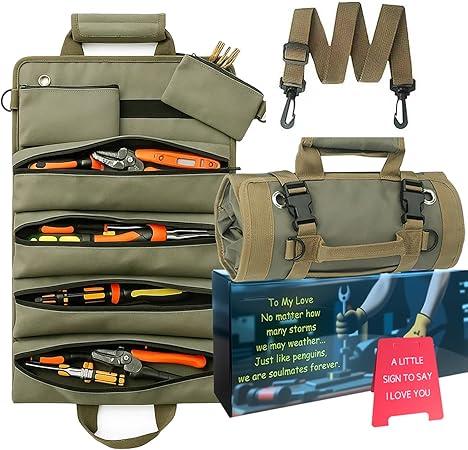 תיק כלים מתקפל Yobobo Roll Up Tool Bag Organizer עם 6 כיסים מבד אוקספורד 1200D