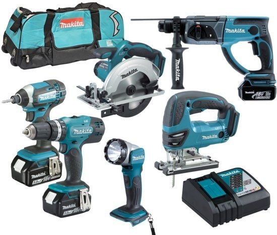 סט 6 כלים נטענים + 3 סוללות 5Ah + מטען + תיק טרולי מהודר Makita DLX6068T 18V