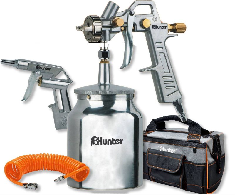 מארז פנאומטי – מרסס 750 מ"ל, אקדח אוויר וצינור שרשורי בתיק Hunter