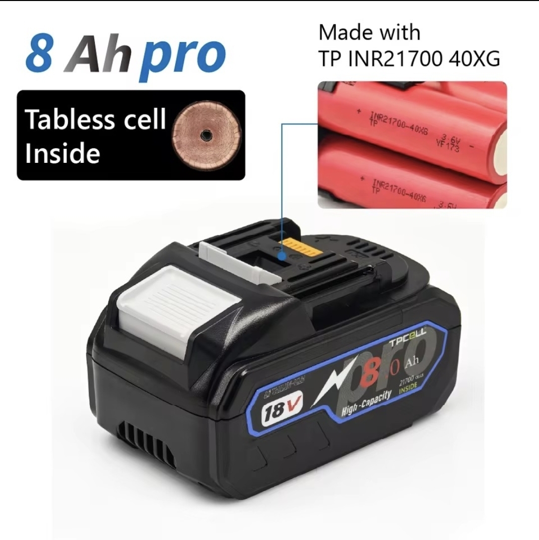סוללה טאבלס אולטרא פרימיום למקיטה TPCELL PRO 8.0Ah 18V Tabless Battery